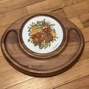 Goodwood Wood Serving Tray‎ with Ceramic Fruit Center Dish Made in Japan